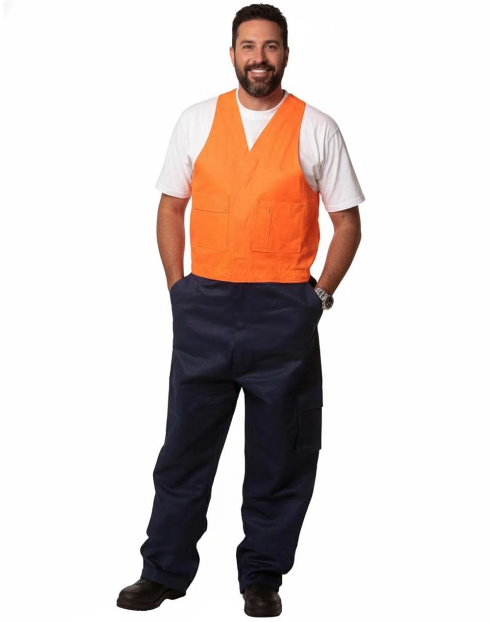 Hi-His Two Tone Men's Cotton Drill Action Back Overall-Stout